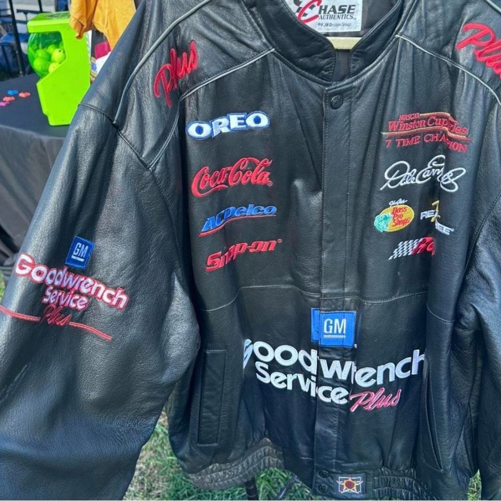 Chase Authentics Black Leather Jacket with Goodwrench Branding